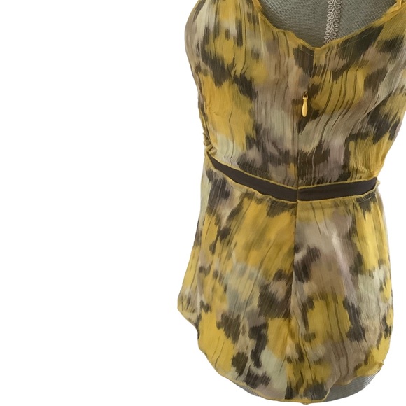 Y2K BCBGmaxazria fairy core boho top cap sleeve yellow and beige 100% silk S - Picture 3 of 9